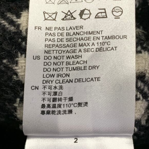 SANDRO Size L Black White Checkered Wool Blend Buttoned Raglan Coat - Picture 10 of 11